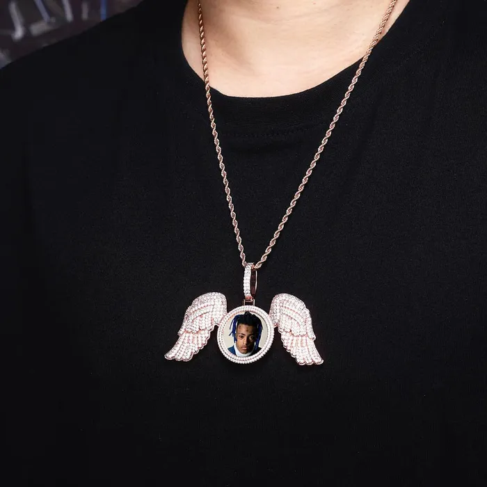 VVS Jewelry Necklaces Fully Iced Angel Wings Custom Photo Chain
