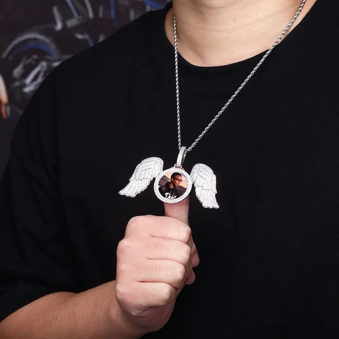VVS Jewelry Necklaces Fully Iced Angel Wings Custom Photo Chain
