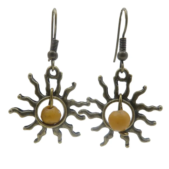Yellow Jasper Earrings Blazing Sun Bright Happy Stones Satin Crystals Earrings