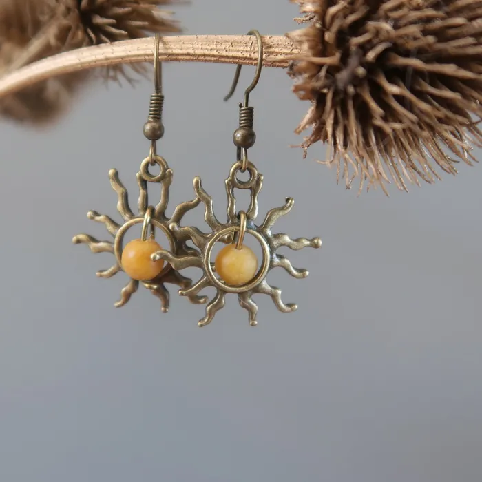 Yellow Jasper Earrings Blazing Sun Bright Happy Stones Satin Crystals Earrings
