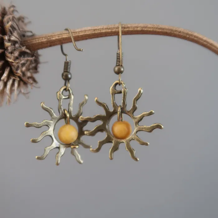 Yellow Jasper Earrings Blazing Sun Bright Happy Stones Satin Crystals Earrings
