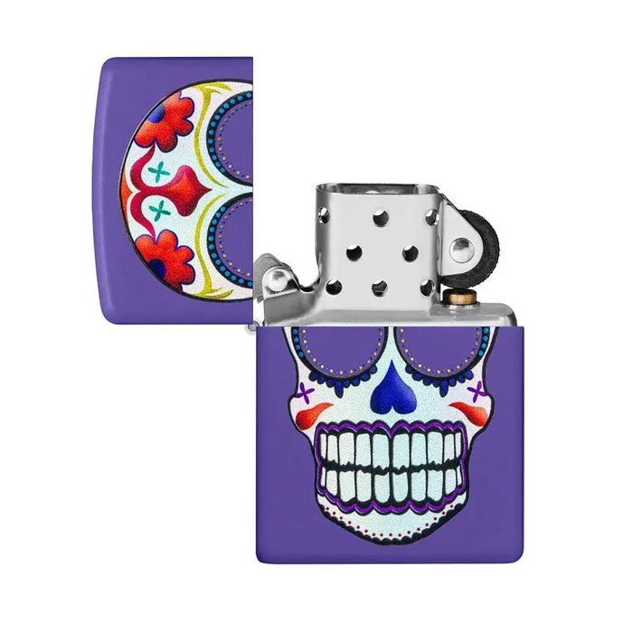 Zippo Rings Zippo Windproof Lighter Sugar Skull Design Purple Matte Finish Refillable 49859