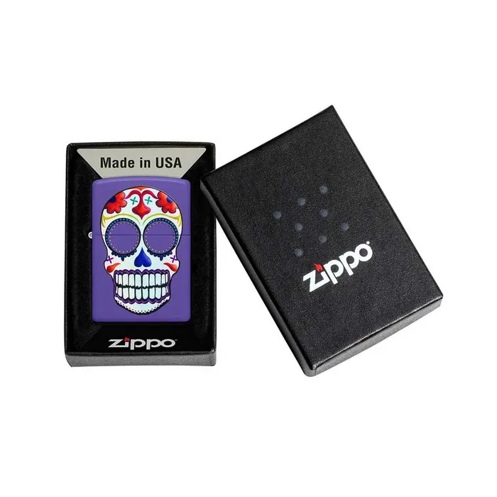 Zippo Rings Zippo Windproof Lighter Sugar Skull Design Purple Matte Finish Refillable 49859
