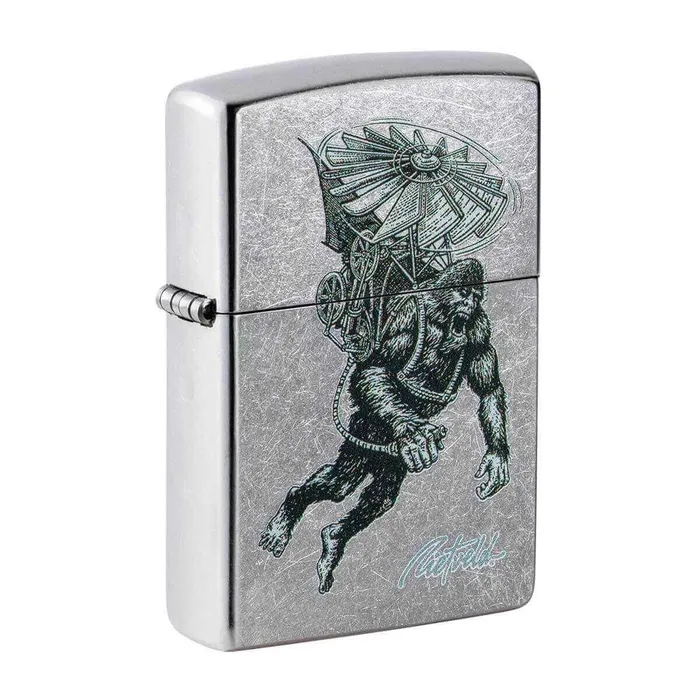 Zippo Windproof Lighter Rick Rietveld Flying Ape Design Street Chrome 49765 Zippo Necklaces