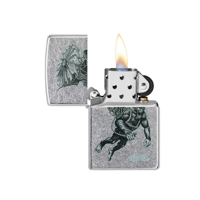 Zippo Windproof Lighter Rick Rietveld Flying Ape Design Street Chrome 49765 Zippo Necklaces