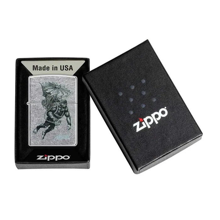 Zippo Windproof Lighter Rick Rietveld Flying Ape Design Street Chrome 49765 Zippo Necklaces