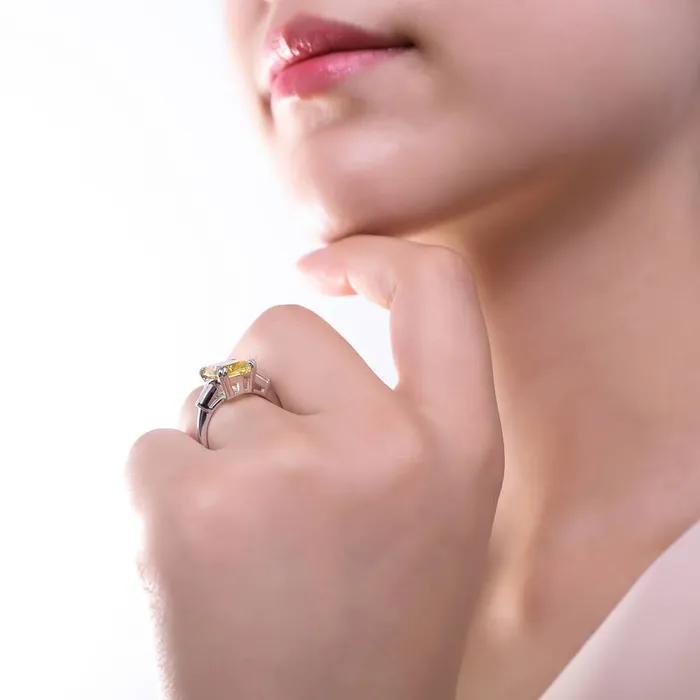 3Stone Canary Yellow Cushion CZ Ring in Sterling Silver 9ct BERRICLE Rings