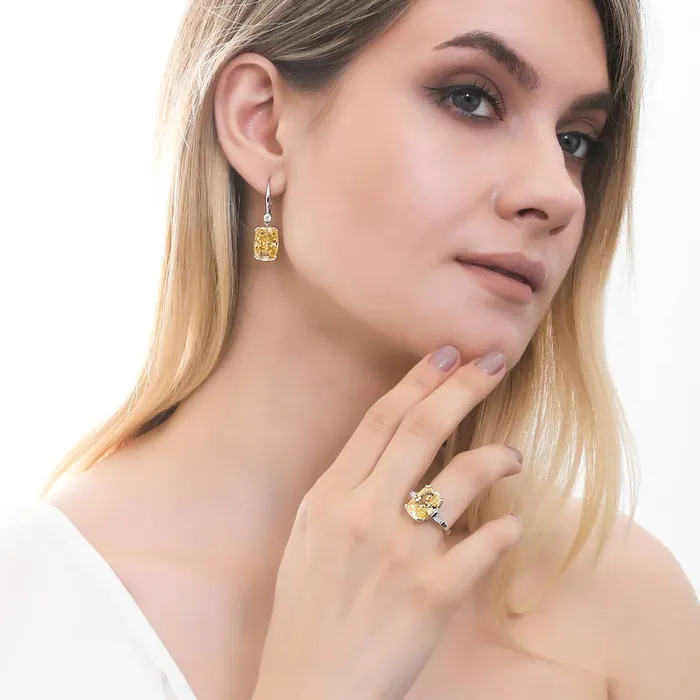 3Stone Canary Yellow Cushion CZ Ring in Sterling Silver 9ct BERRICLE Rings
