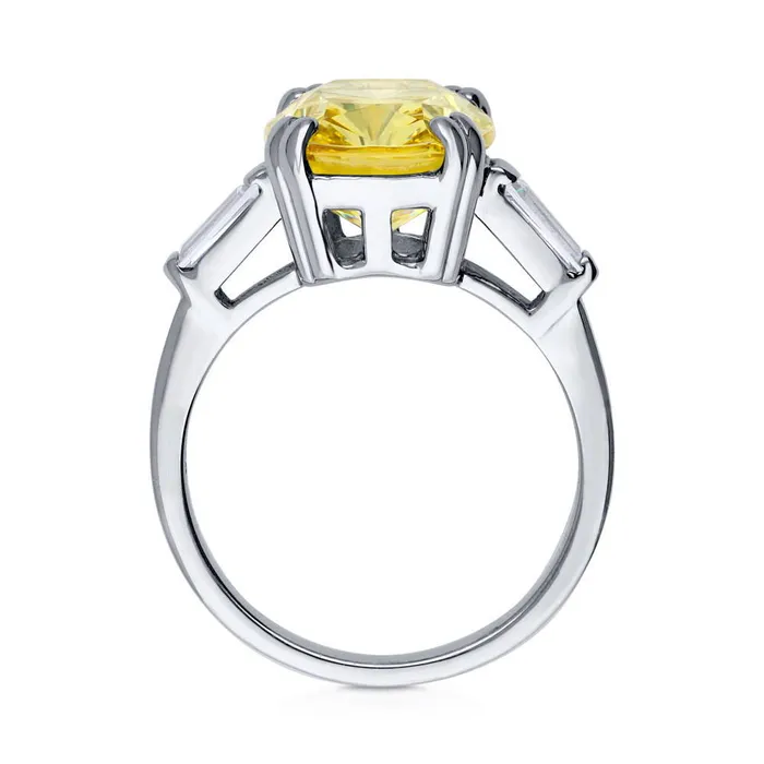 3Stone Canary Yellow Cushion CZ Ring in Sterling Silver 9ct BERRICLE Rings