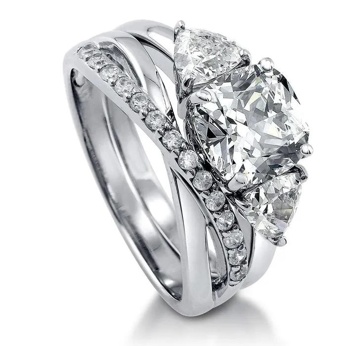 3Stone Infinity 3ct Cushion CZ Ring Set in Sterling Silver BERRICLE Rings