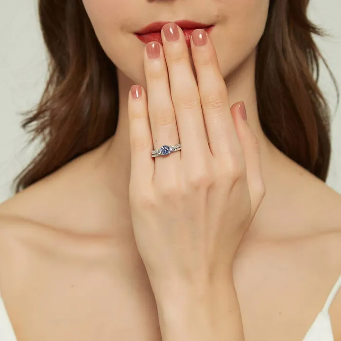 3Stone Kaleidoscope Purple Aqua CZ Ring Set in Sterling Silver BERRICLE Rings