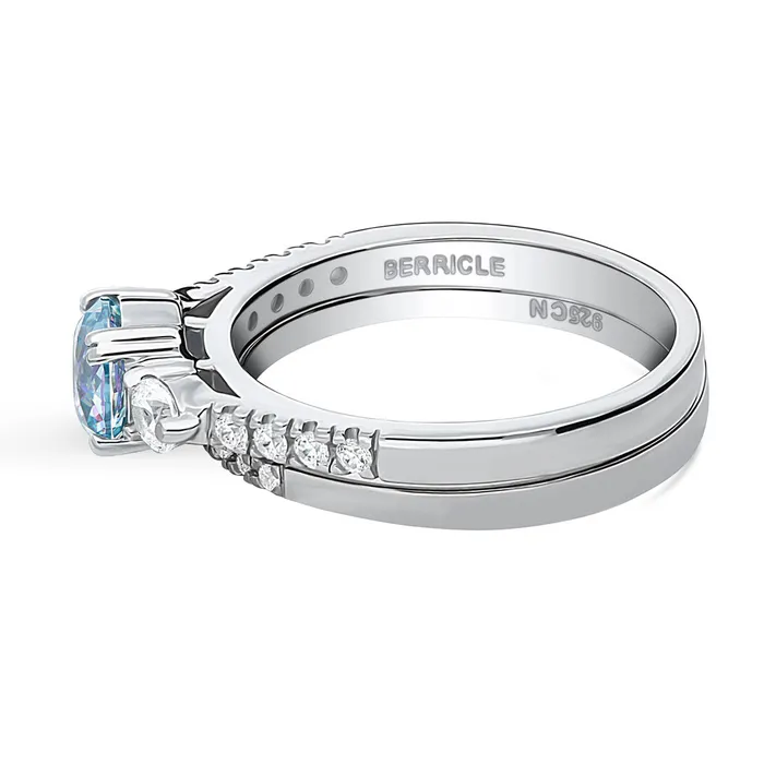 3Stone Kaleidoscope Purple Aqua CZ Ring Set in Sterling Silver BERRICLE Rings