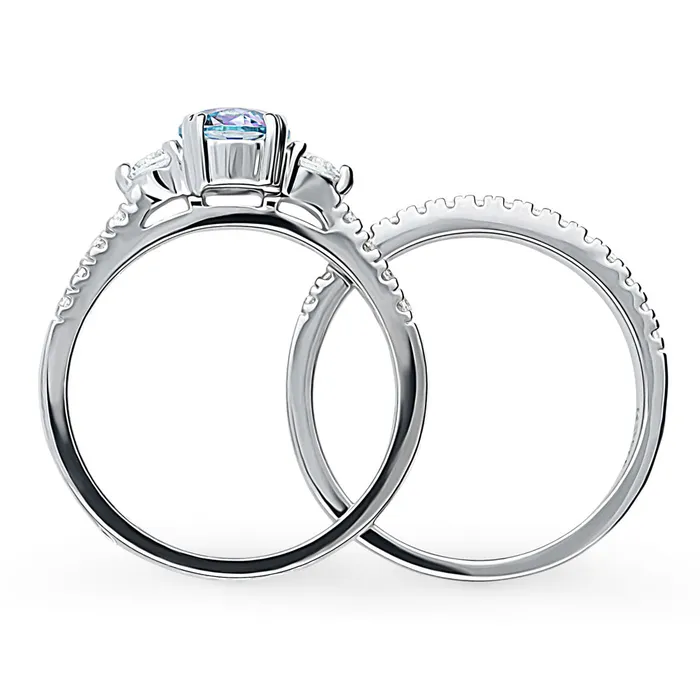 3Stone Kaleidoscope Purple Aqua CZ Ring Set in Sterling Silver BERRICLE Rings