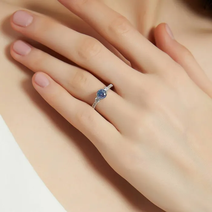 3Stone Kaleidoscope Purple Aqua CZ Ring Set in Sterling Silver BERRICLE Rings