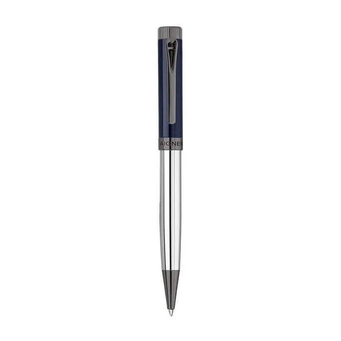 Aigner Aigner Piero Gents Blue Upper Barrel Silver Lower Barrel Pen With IP Gun Trims Rings