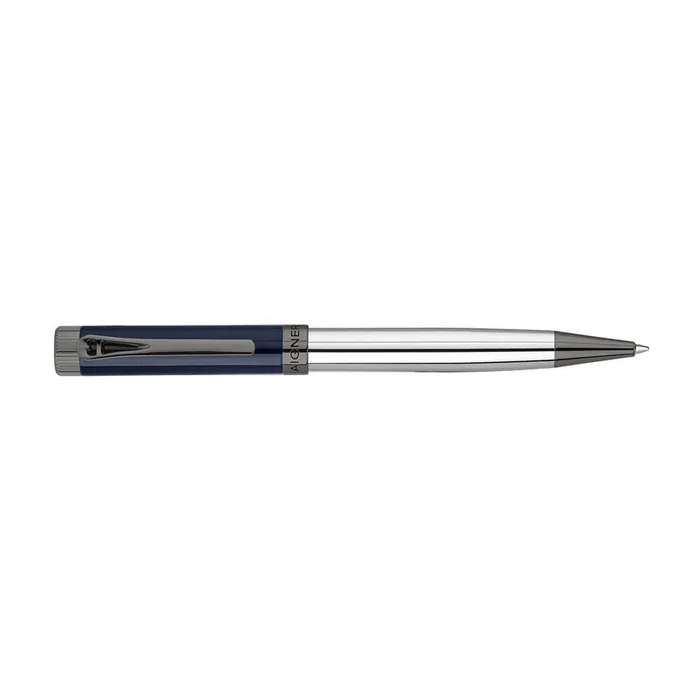 Aigner Aigner Piero Gents Blue Upper Barrel Silver Lower Barrel Pen With IP Gun Trims Rings