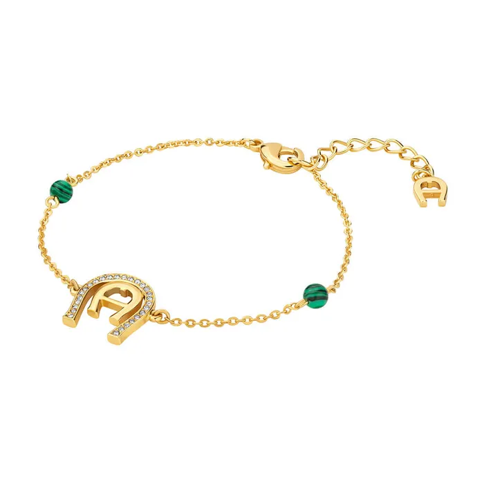 Aigner Bracelets Aigner Aldina Ladies Gold Plated Bracelet with Malachite And Crystals