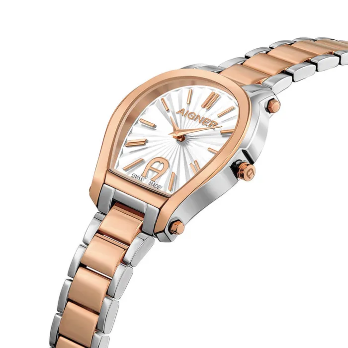 Aigner Bracelets Aigner Priva Womens Silver Dial Stainless SteelRose Gold Case Bracelet Watch