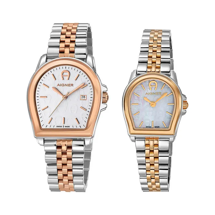 Aigner Earrings Aigner Verona His Her Stainless Steel Rose Gold Pair Watch Set
