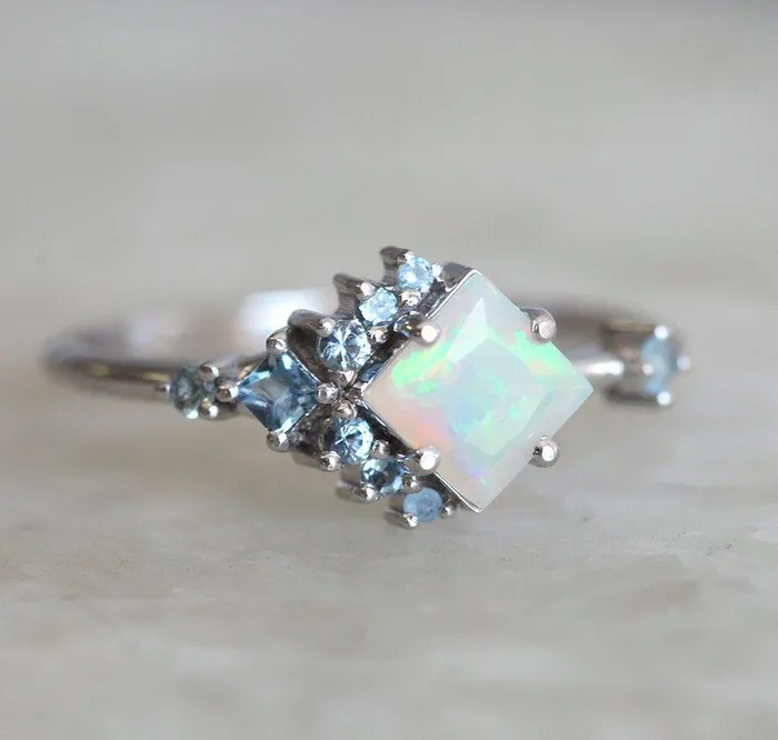 Aimee Square Opal Cluster Ring Capucinne Rings