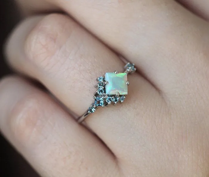 Aimee Square Opal Cluster Ring Capucinne Rings