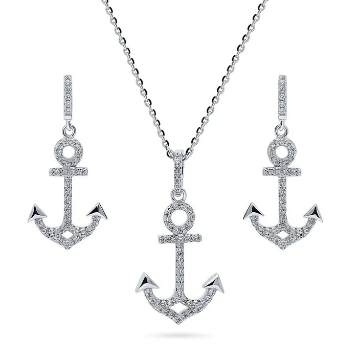Anchor CZ Necklace and Earrings in Sterling Silver BERRICLE Necklaces