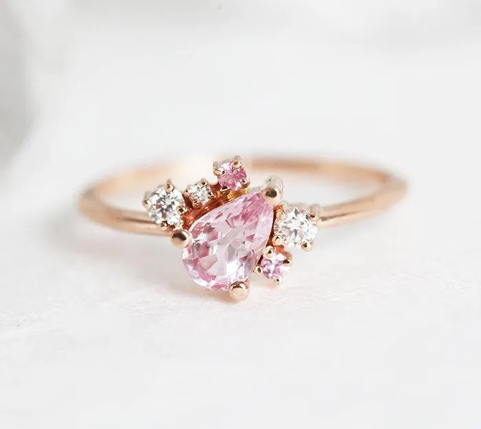 Armani Peach Sapphire Diamond Cluster Ring Capucinne Rings