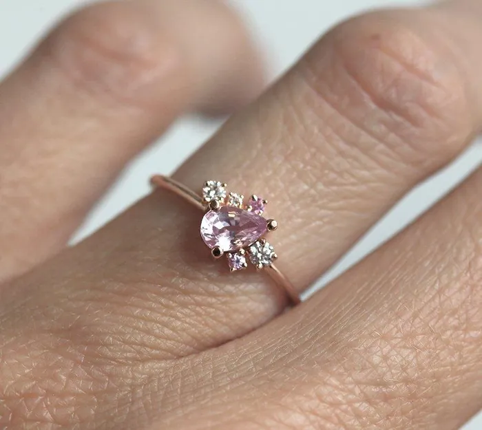 Armani Peach Sapphire Diamond Cluster Ring Capucinne Rings