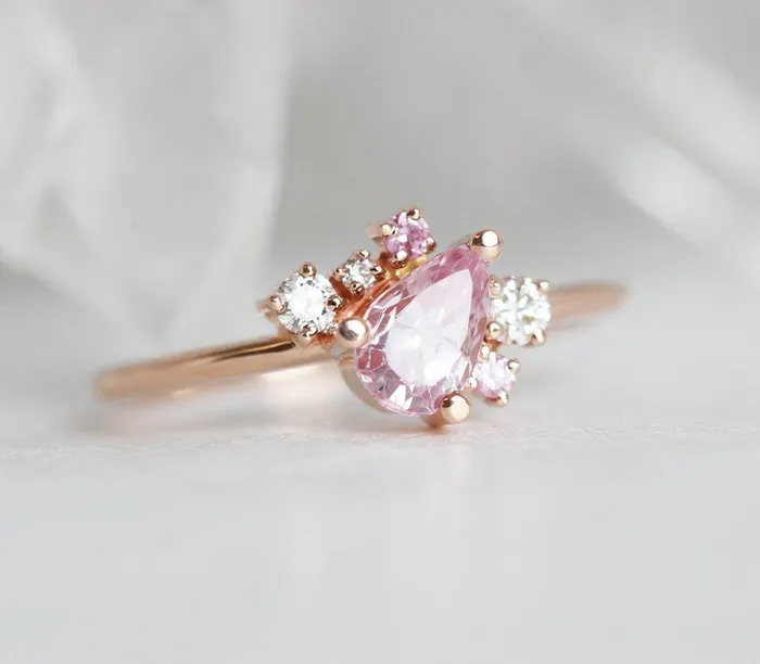 Armani Peach Sapphire Diamond Cluster Ring Capucinne Rings