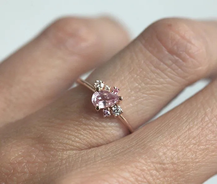 Armani Peach Sapphire Diamond Cluster Ring Capucinne Rings