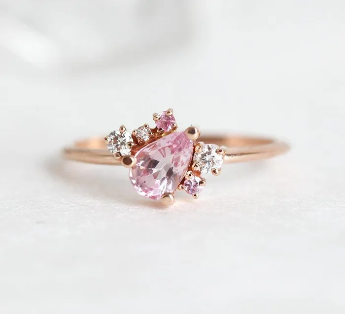 Armani Peach Sapphire Diamond Cluster Ring Capucinne Rings