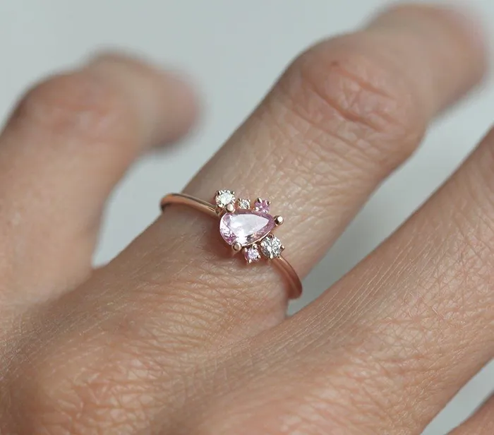 Armani Peach Sapphire Diamond Cluster Ring Capucinne Rings