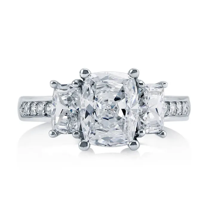 BERRICLE 3Stone 26ct Cushion CZ Ring in Sterling Silver Rings