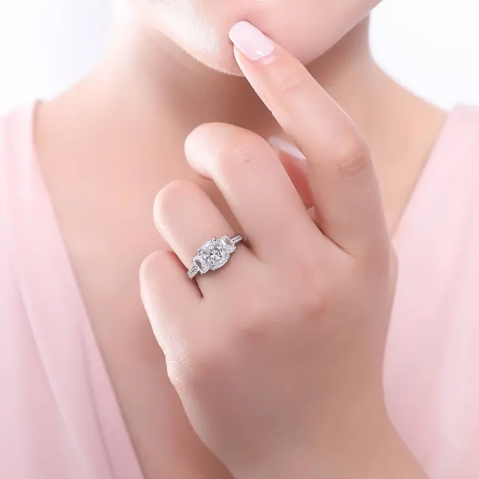 BERRICLE 3Stone 26ct Cushion CZ Ring in Sterling Silver Rings