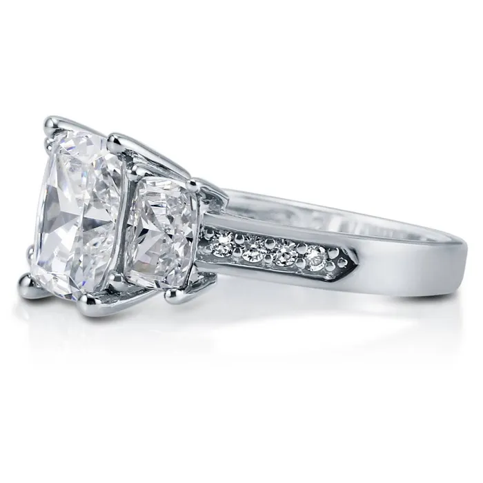 BERRICLE 3Stone 26ct Cushion CZ Ring in Sterling Silver Rings