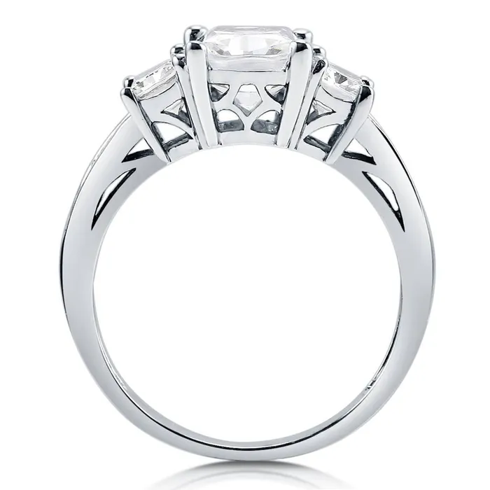 BERRICLE 3Stone 26ct Cushion CZ Ring in Sterling Silver Rings