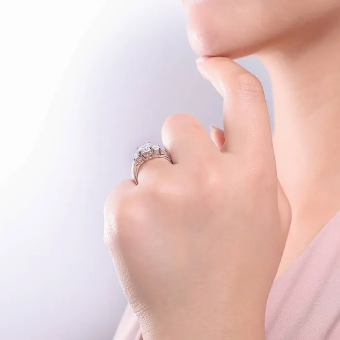 BERRICLE 3Stone 26ct Cushion CZ Ring in Sterling Silver Rings