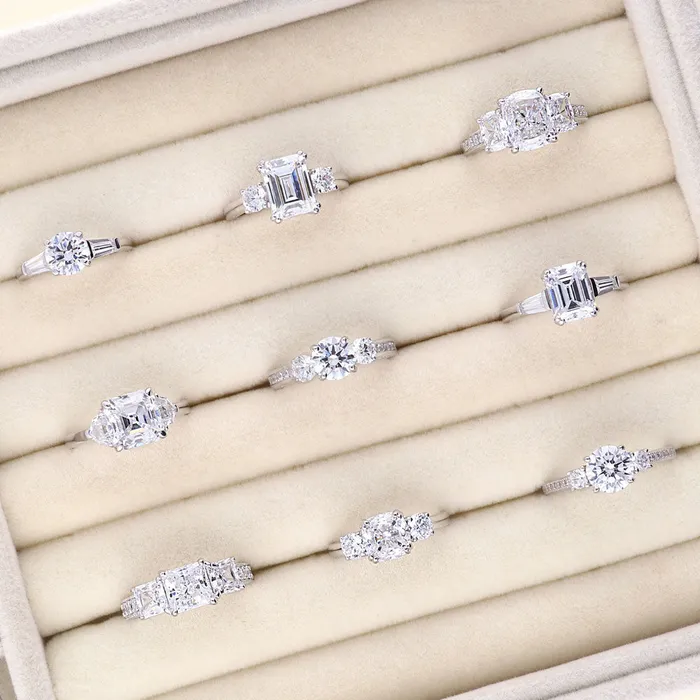 BERRICLE 3Stone 26ct Cushion CZ Ring in Sterling Silver Rings