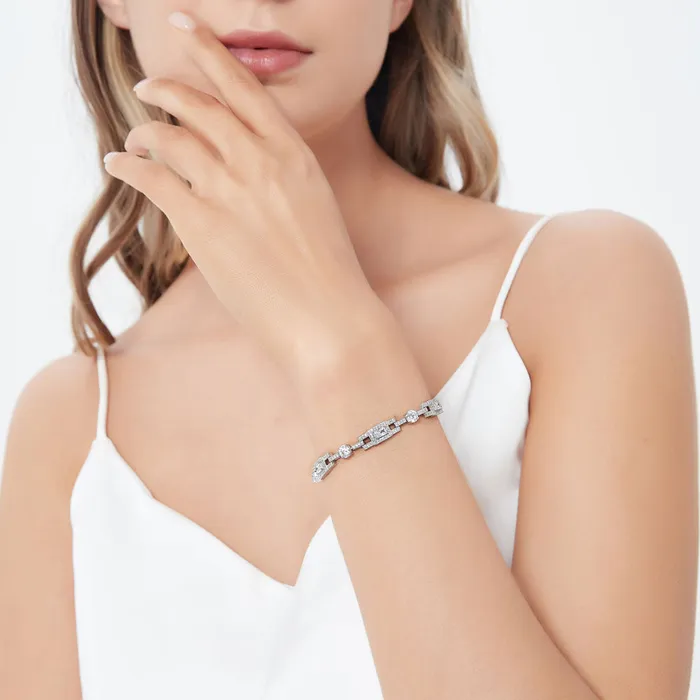 BERRICLE Art Deco CZ Chain Bracelet in Sterling Silver Bracelets