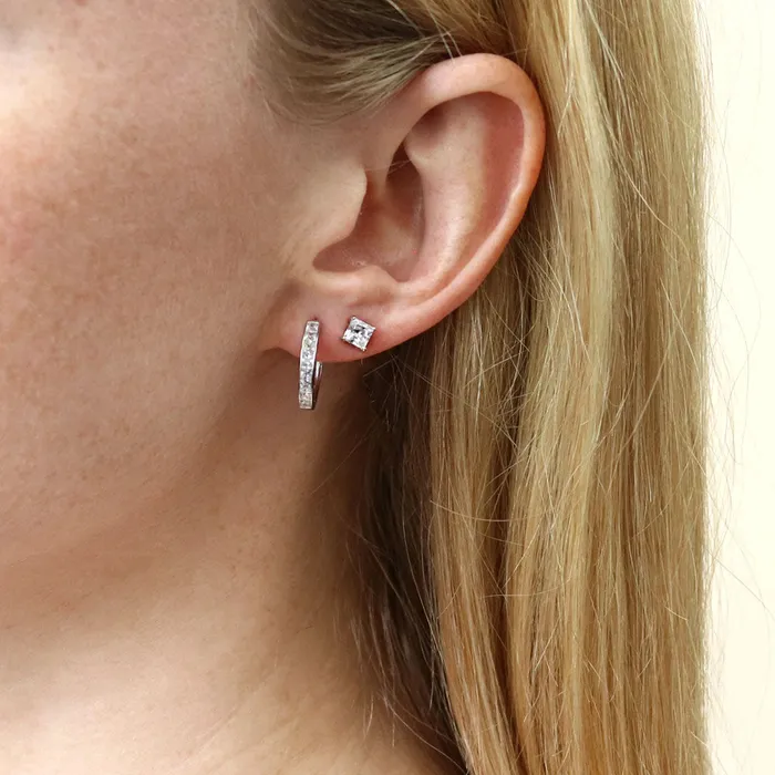BERRICLE Bar Solitaire 08ct CZ 2 Pairs Earrings Set in Sterling Silver Earrings