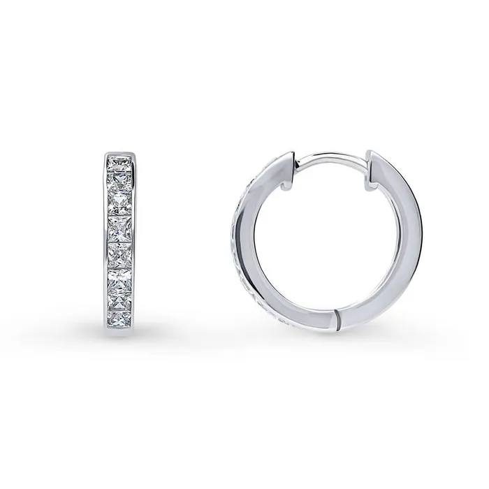 BERRICLE Bar Solitaire 08ct CZ 2 Pairs Earrings Set in Sterling Silver Earrings
