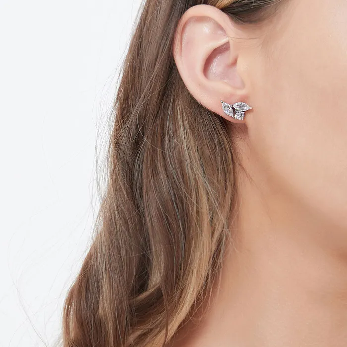 BERRICLE Earrings 3Stone Cluster Marquise CZ Stud Earrings in Sterling Silver