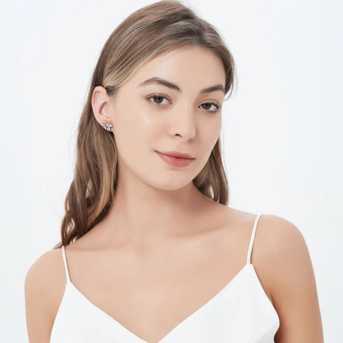 BERRICLE Earrings 3Stone Cluster Marquise CZ Stud Earrings in Sterling Silver
