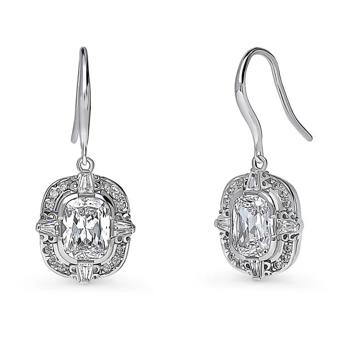BERRICLE Earrings Art Deco CZ Fish Hook Earrings in Sterling Silver