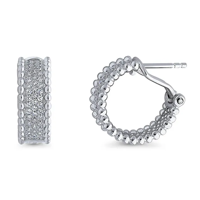 BERRICLE Earrings Bead CZ Medium Omega Back Hoop Earrings in Sterling Silver 067