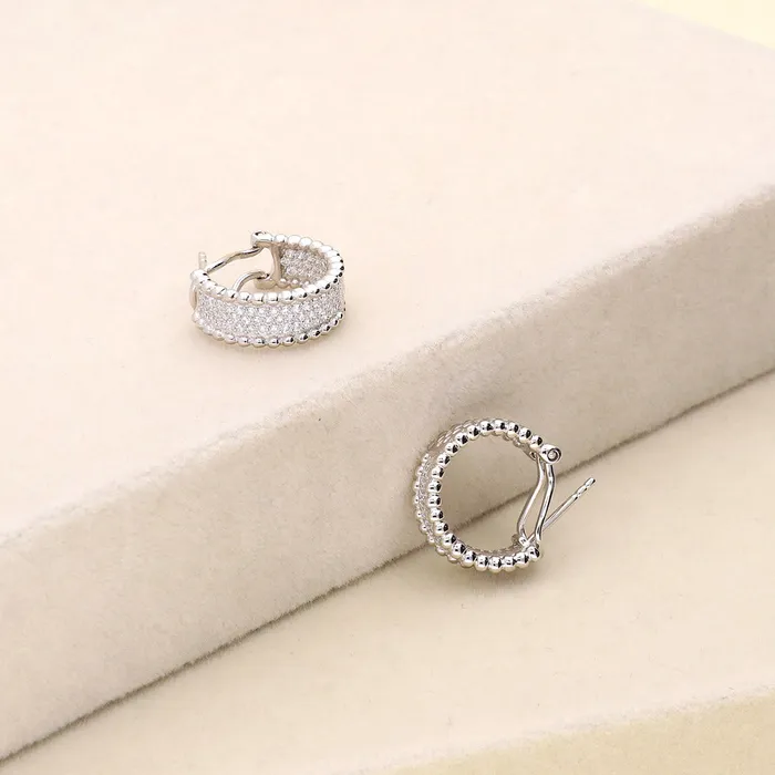 BERRICLE Earrings Bead CZ Medium Omega Back Hoop Earrings in Sterling Silver 067
