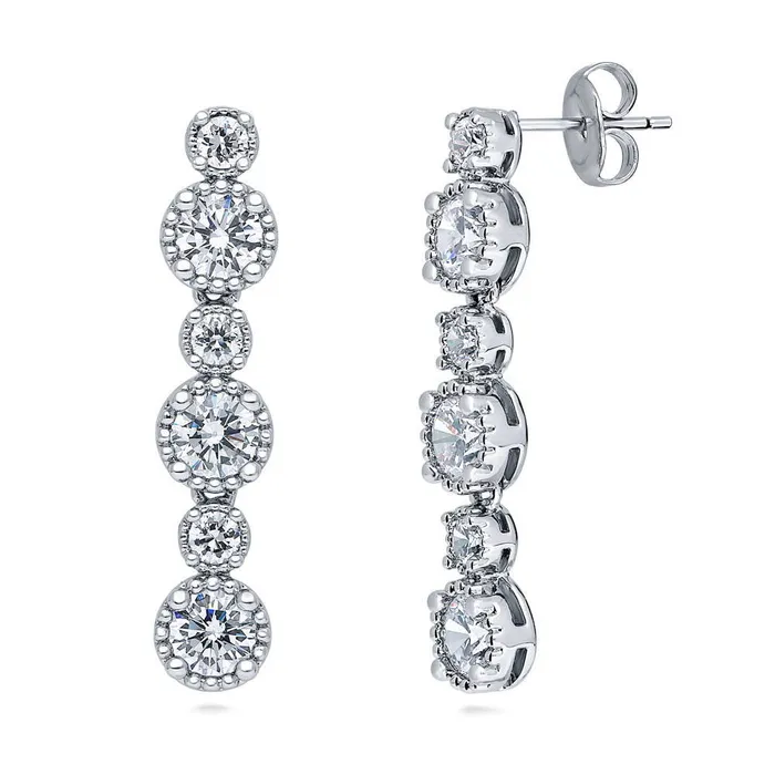 BERRICLE Earrings Bubble CZ Dangle Earrings in SilverTone