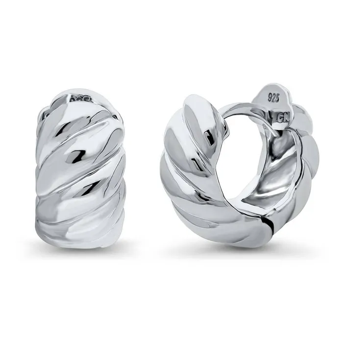 BERRICLE Earrings Cable Small Huggie Earrings in Sterling Silver 05