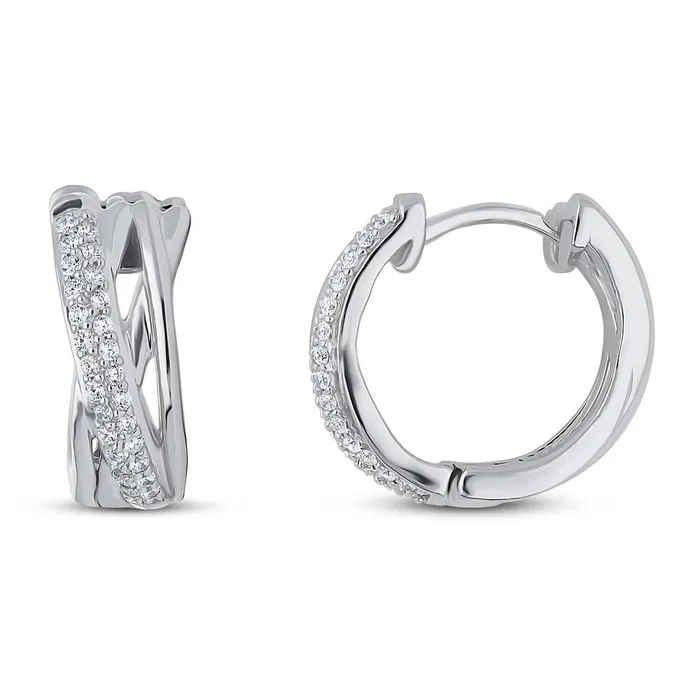BERRICLE Earrings Criss Cross CZ Small Huggie Earrings in Sterling Silver 056