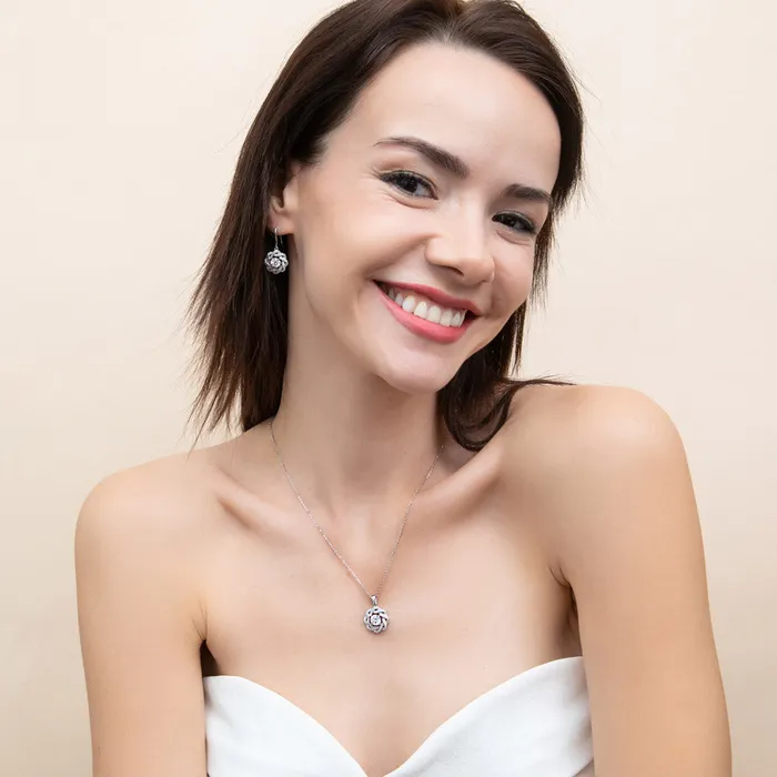 BERRICLE Earrings Flower Woven CZ Necklace and Earrings in Sterling Silver